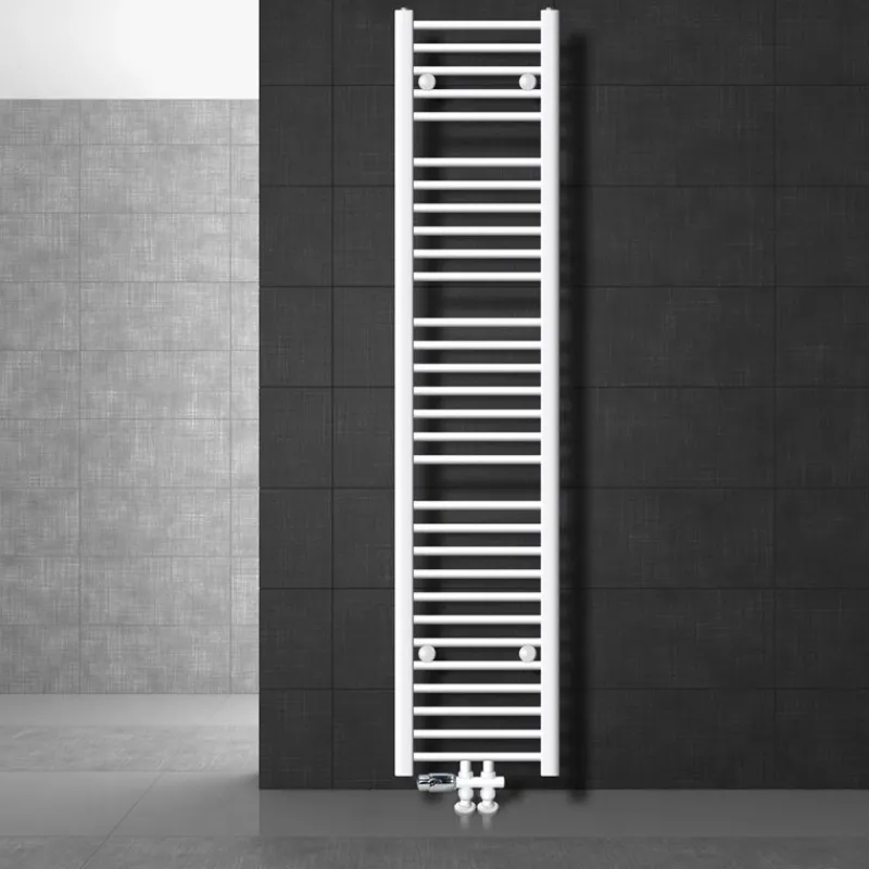 Badheizkörper Mittelanschluss 300x1800 mm Weiß gerade mit Boden Anschlussgarnitur LuxeBath-ECD Germany Discount