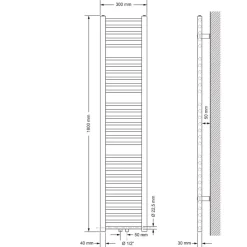 Badheizkörper Mittelanschluss 300x1800 mm Weiß gerade mit Boden Anschlussgarnitur LuxeBath-ECD Germany Discount