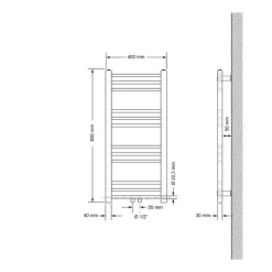 Badheizkörper Mittelanschluss 400x800 mm Anthrazit gerade inkl. Montagematerial LuxeBath-ECD Germany Clearance