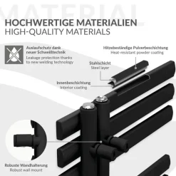Badheizkörper Mittelanschluss 500x1000 mm Schwarz matt mit Universal Thermostatventil LuxeBath-ECD Germany Sale