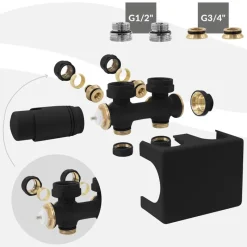 Badheizkörper Mittelanschluss 500x1000 mm Schwarz matt mit Universal Thermostatventil LuxeBath-ECD Germany Sale