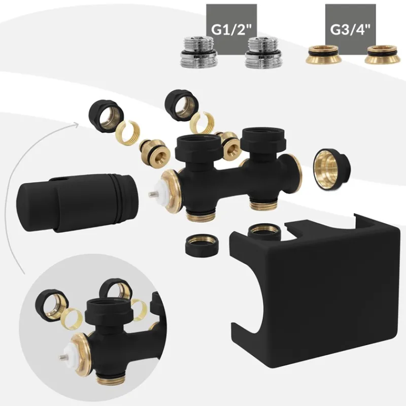 Badheizkörper Mittelanschluss 500x1000 mm Schwarz matt mit Universal Thermostatventil LuxeBath-ECD Germany Sale