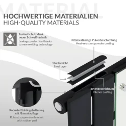 Badheizkörper Mittelanschluss mit Spiegel 450x1200 mm Schwarz inkl. Bodenanschlussgarnitur mit Thermostat LuxeBath-ECD Germany Discount