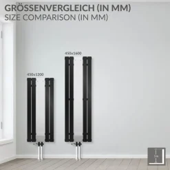 Badheizkörper Mittelanschluss mit Spiegel 450x1200 mm Schwarz inkl. Bodenanschlussgarnitur mit Thermostat LuxeBath-ECD Germany Discount