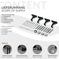 Badheizkörper Mittelanschluss mit Spiegel 450x1200 mm Schwarz inkl. Bodenanschlussgarnitur mit Thermostat LuxeBath-ECD Germany Discount