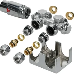 Badheizkörper Mittelanschluss 300x1400 mm Chrome gerade mit Universale Anschlussgarnitur LuxeBath-ECD Germany Hot