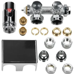 Badheizkörper Mittelanschluss 300x1400 mm Chrome gerade mit Universale Anschlussgarnitur LuxeBath-ECD Germany Hot