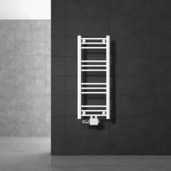Badheizkörper Mittelanschluss 300x800 mm Weiß gerade mit Universale Anschlussgarnitur LuxeBath-ECD Germany Clearance