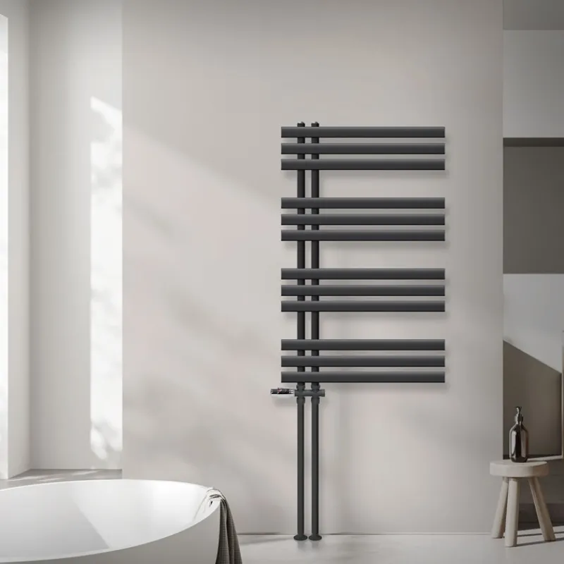 Badheizkörper Mittelanschluss 600x1000 mm Anthrazit mit Boden Anschlussgarnitur LuxeBath-ECD Germany Hot