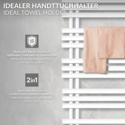 Badheizkörper Mittelanschluss 500x1200 mm Weiß mit Wand Anschlussgarnitur LuxeBath-ECD Germany New