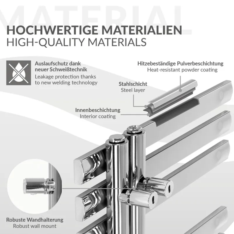 Badheizkörper Mittelanschluss 500x1000 mm Chrome mit Universale Anschlussgarnitur LuxeBath-ECD Germany