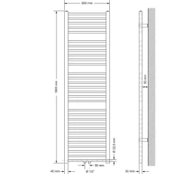 Badheizkörper Mittelanschluss 500x1800 mm Chrome gerade inkl. Montagematerial LuxeBath-ECD Germany