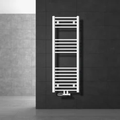 Badheizkörper Mittelanschluss 400x1200 mm Weiß gerade mit Wand Anschlussgarnitur LuxeBath-ECD Germany Discount