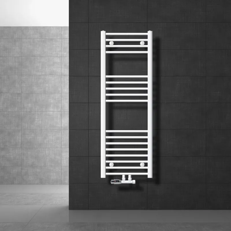 Badheizkörper Mittelanschluss 400x1200 mm Weiß gerade mit Wand Anschlussgarnitur LuxeBath-ECD Germany Discount
