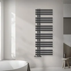 Badheizkörper Mittelanschluss 500x1400 mm Anthrazit mit Wand Anschlussgarnitur LuxeBath-ECD Germany Online