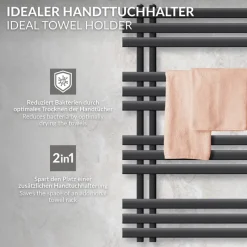 Badheizkörper Mittelanschluss 500x1000 mm Anthrazit mit Wand Anschlussgarnitur LuxeBath-ECD Germany Discount