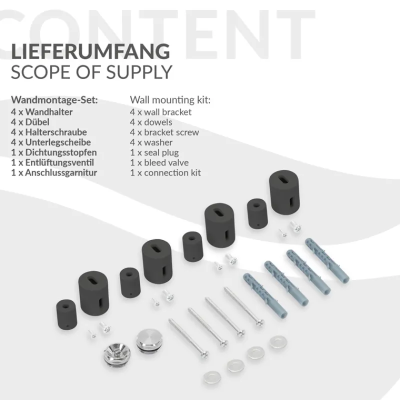 Badheizkörper Mittelanschluss 500x1000 mm Anthrazit mit Wand Anschlussgarnitur LuxeBath-ECD Germany Discount