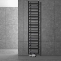 Badheizkörper Mittelanschluss 300x1800 mm Anthrazit gerade mit Universale Anschlussgarnitur LuxeBath-ECD Germany Hot