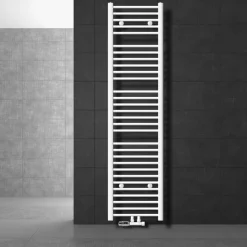 Badheizkörper Mittelanschluss 400x1800 mm Weiß gebogen mit Wand Anschlussgarnitur LuxeBath-ECD Germany Best