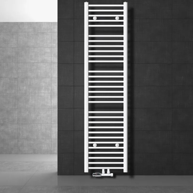 Badheizkörper Mittelanschluss 400x1800 mm Weiß gebogen mit Wand Anschlussgarnitur LuxeBath-ECD Germany Best