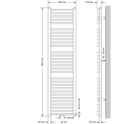 Badheizkörper Mittelanschluss 400x1800 mm Weiß gebogen mit Wand Anschlussgarnitur LuxeBath-ECD Germany Best