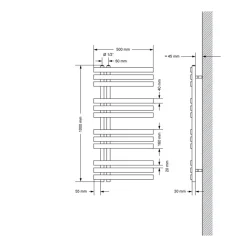 Badheizkörper Mittelanschluss 500x1000 mm Weiß mit Boden Anschlussgarnitur LuxeBath-ECD Germany Best