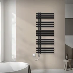 Badheizkörper Mittelanschluss 500x1200 mm Schwarz matt mit Heizstab 1200W LuxeBath-ECD Germany Clearance
