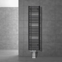 Badheizkörper Mittelanschluss 300x1400 mm Anthrazit gerade mit Boden Anschlussgarnitur LuxeBath-ECD Germany Online