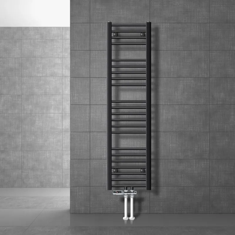 Badheizkörper Mittelanschluss 300x1400 mm Anthrazit gerade mit Boden Anschlussgarnitur LuxeBath-ECD Germany Online