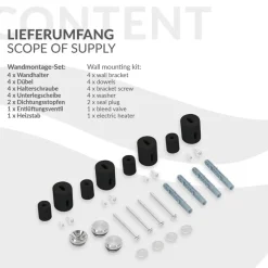 Badheizkörper Mittelanschluss 500x1000 mm Schwarz matt mit Heizstab 300W LuxeBath-ECD Germany Discount