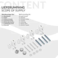 Badheizkörper Mittelanschluss 500x1200 mm Weiß mit Universal Thermostatventil LuxeBath-ECD Germany Online