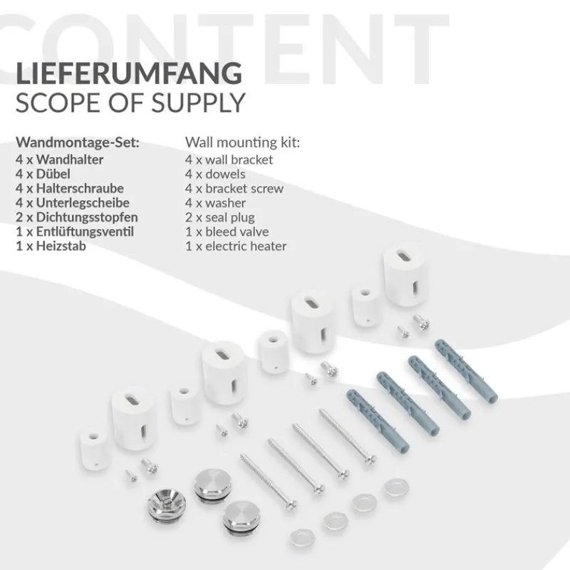 Badheizkörper Mittelanschluss 500x1200 mm Weiß mit Universal Thermostatventil LuxeBath-ECD Germany Online