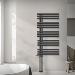 Badheizkörper Mittelanschluss 600x1200 mm Anthrazit mit Boden Anschlussgarnitur LuxeBath-ECD Germany Best