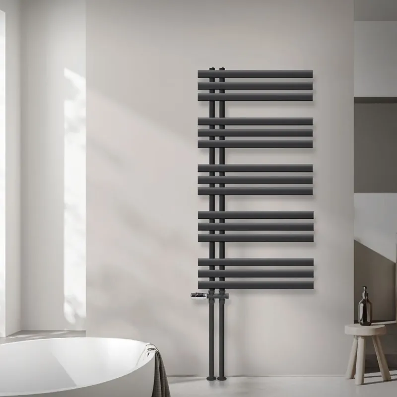 Badheizkörper Mittelanschluss 600x1200 mm Anthrazit mit Boden Anschlussgarnitur LuxeBath-ECD Germany Best