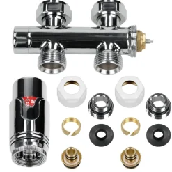 Badheizkörper Mittelanschluss 500x1800 mm Chrome gerade mit Boden Anschlussgarnitur LuxeBath-ECD Germany Outlet