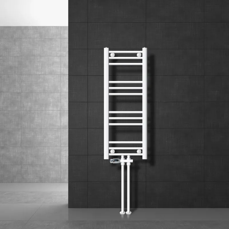 Badheizkörper Mittelanschluss 300x800 mm Weiß gerade mit Boden Anschlussgarnitur LuxeBath-ECD Germany Outlet