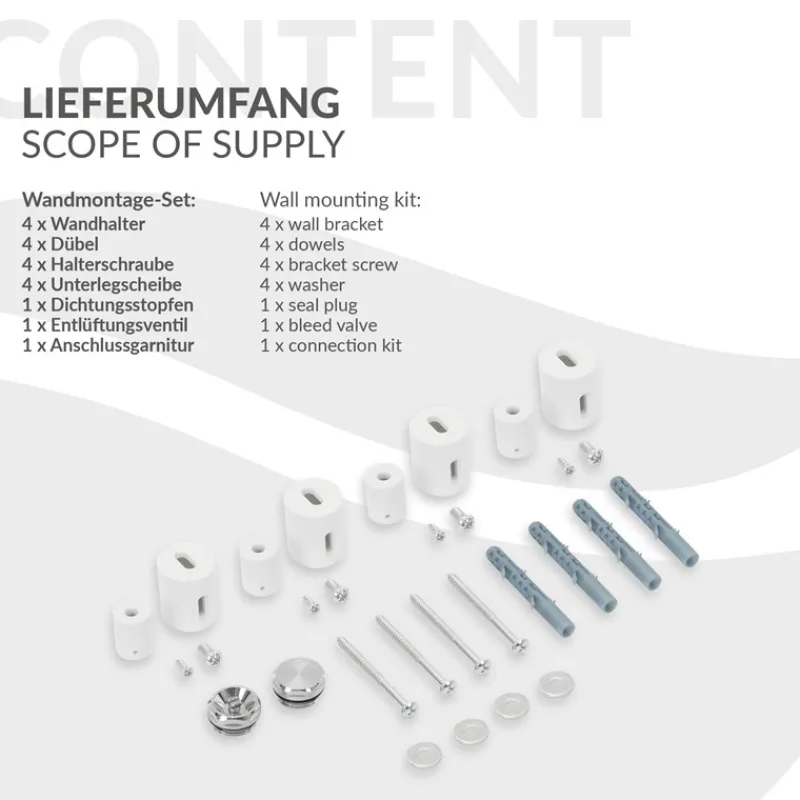 Badheizkörper Mittelanschluss 500x1400 mm Weiß mit Boden Anschlussgarnitur LuxeBath-ECD Germany Discount