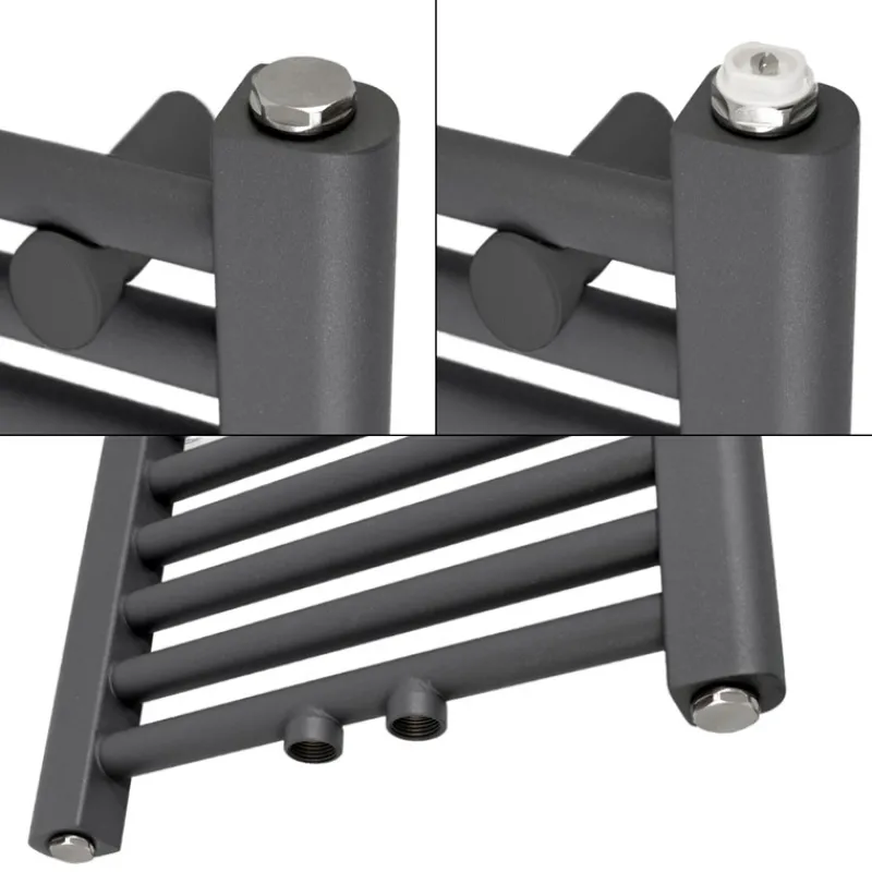 Badheizkörper Mittelanschluss 500x1200 mm Anthrazit gerade mit Wand Anschlussgarnitur LuxeBath-ECD Germany Discount