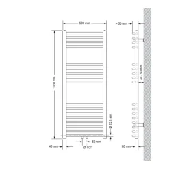 Badheizkörper Mittelanschluss 500x1200 mm Weiß gebogen inkl. Montagematerial LuxeBath-ECD Germany Outlet
