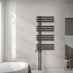 Badheizkörper Mittelanschluss 500x1000 mm Anthrazit mit Boden Anschlussgarnitur LuxeBath-ECD Germany Outlet