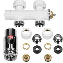 Badheizkörper Mittelanschluss 400x1500 mm Weiß gerade mit Boden Anschlussgarnitur LuxeBath-ECD Germany Online