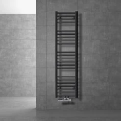Badheizkörper Mittelanschluss 300x1400 mm Anthrazit gerade mit Wand Anschlussgarnitur LuxeBath-ECD Germany Outlet