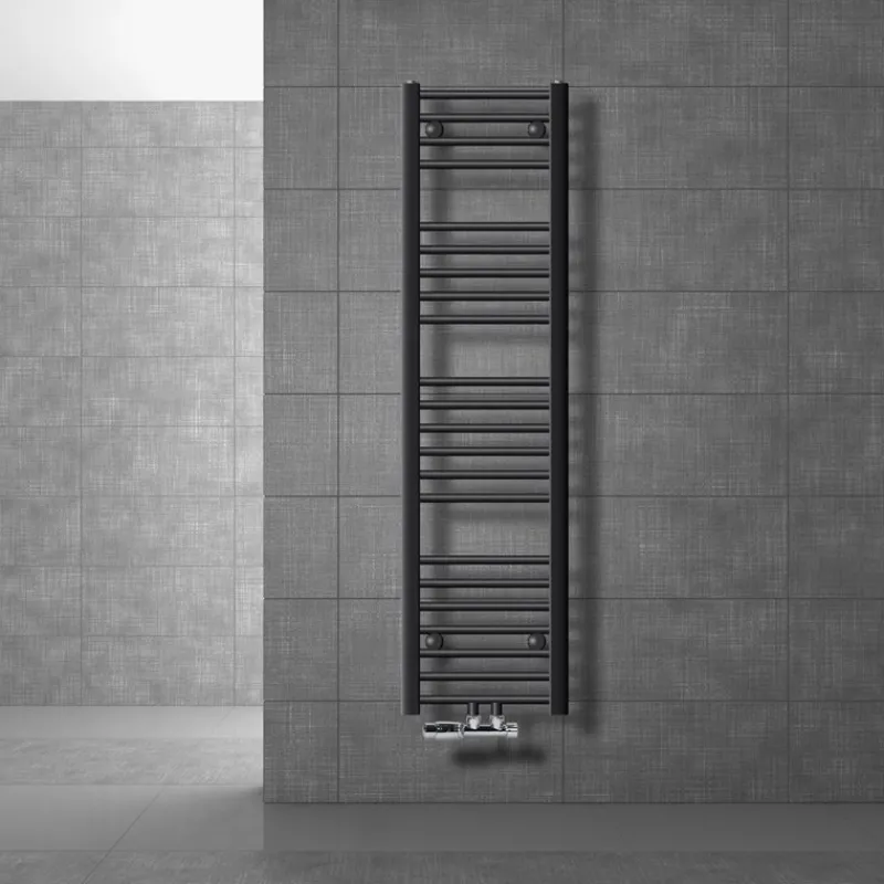 Badheizkörper Mittelanschluss 300x1400 mm Anthrazit gerade mit Wand Anschlussgarnitur LuxeBath-ECD Germany Outlet