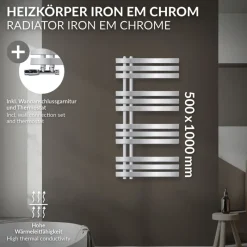 Badheizkörper Mittelanschluss 500x1000 mm Chrome mit Wand Anschlussgarnitur LuxeBath-ECD Germany Online