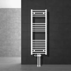 Badheizkörper Mittelanschluss 400x1200 mm Weiß gerade mit Boden Anschlussgarnitur LuxeBath-ECD Germany Outlet