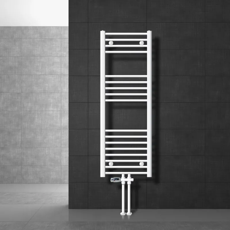 Badheizkörper Mittelanschluss 400x1200 mm Weiß gerade mit Boden Anschlussgarnitur LuxeBath-ECD Germany Outlet