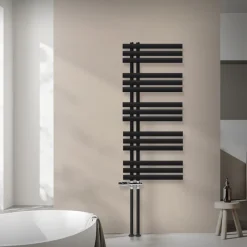 Badheizkörper Mittelanschluss 500x1200 mm Schwarz matt mit Boden Thermostatventil LuxeBath-ECD Germany New