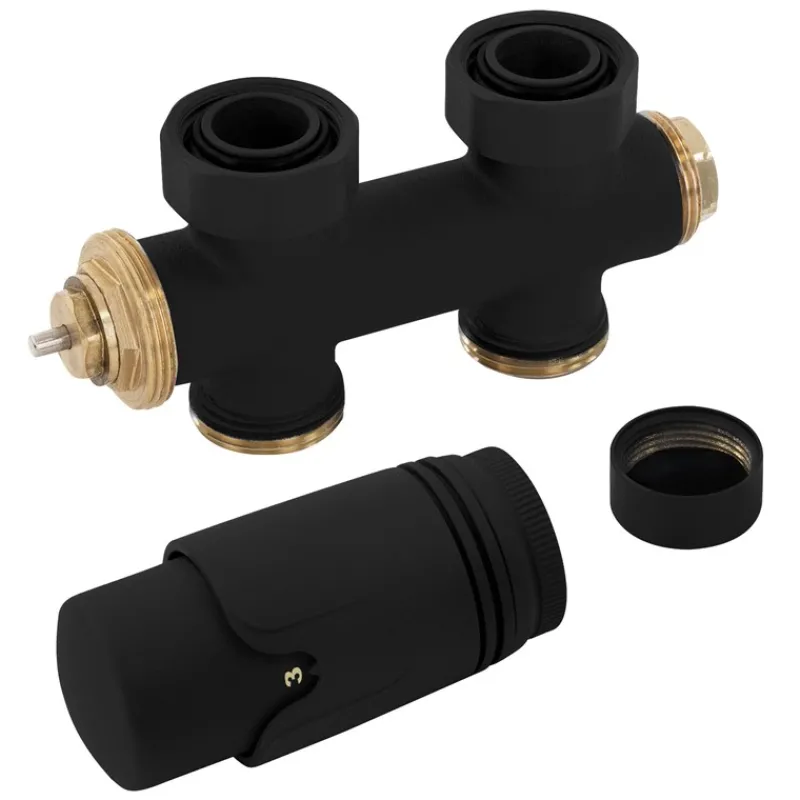 Badheizkörper Mittelanschluss 500x1200 mm Schwarz matt mit Boden Thermostatventil LuxeBath-ECD Germany New