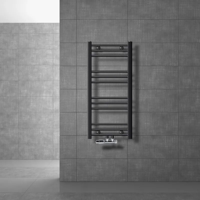 Badheizkörper Mittelanschluss 400x800 mm Anthrazit gerade mit Wand Anschlussgarnitur LuxeBath-ECD Germany