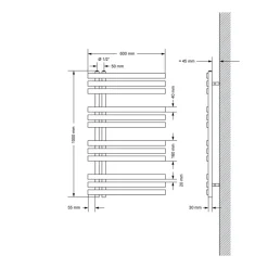 Badheizkörper Mittelanschluss 600x1000 mm Schwarz matt mit Heizstab 300W LuxeBath-ECD Germany Sale